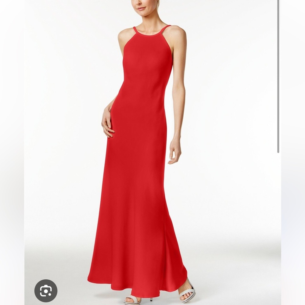 Red Calvin Klein open back gown